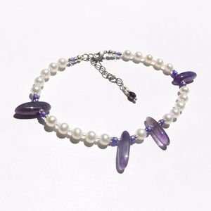 Boho Gypsy Amethyst Shard Pearl Bracelet Glam Gems